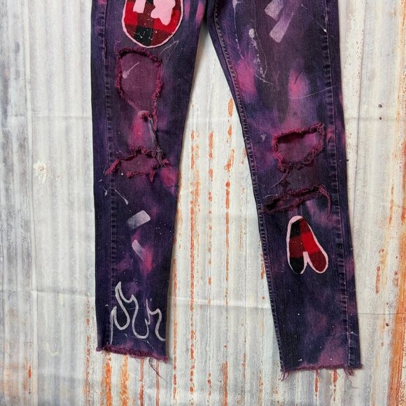 Reworked Levi’s Dyed & Distressed Levis Slim Fit Mens Size 30x32 Patches Holes - Picture 3 of 7